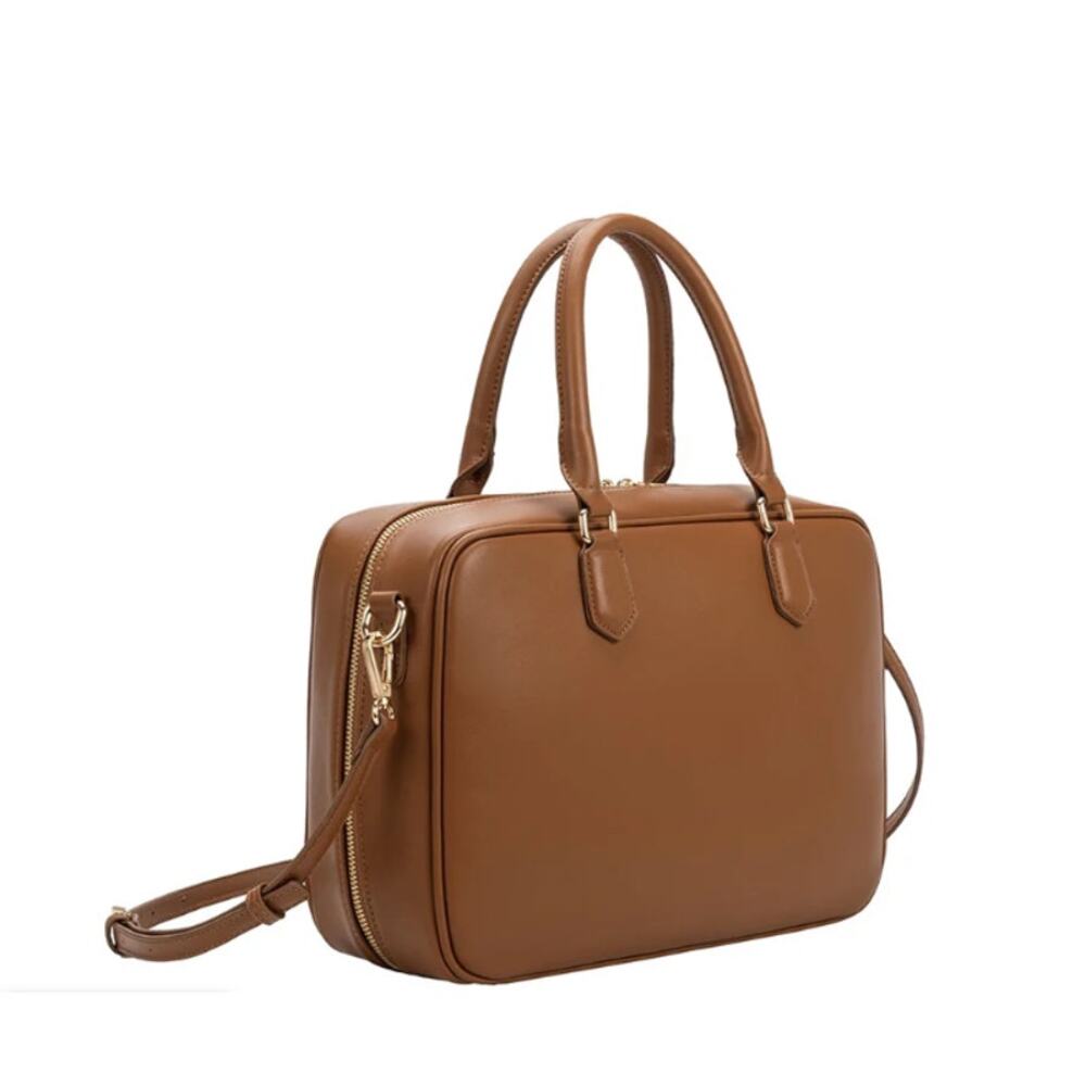 Anthropologie Cognac Leather Satchel with Gold Hardware